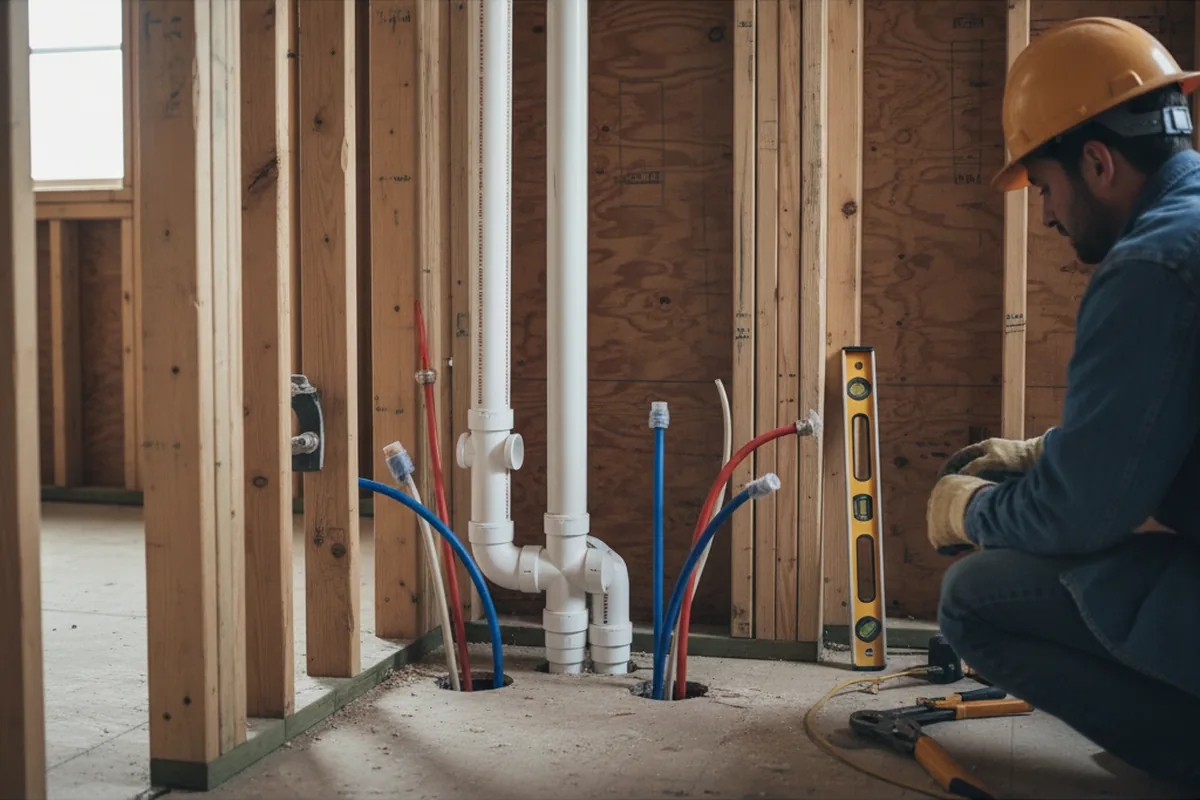 Drain and supply rough-in during Sump Pump Repair in Lakeside